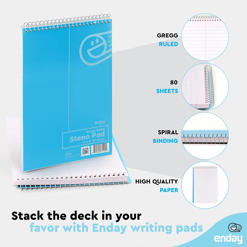 Enday Steno Pads Spiral 6x9 12 Pack, Gregg Rule White Paper, 80 Sheets Steno Notebook for writing in Pink, Purple, Green, Blue, Red, Grey, Multicolor - Image 3